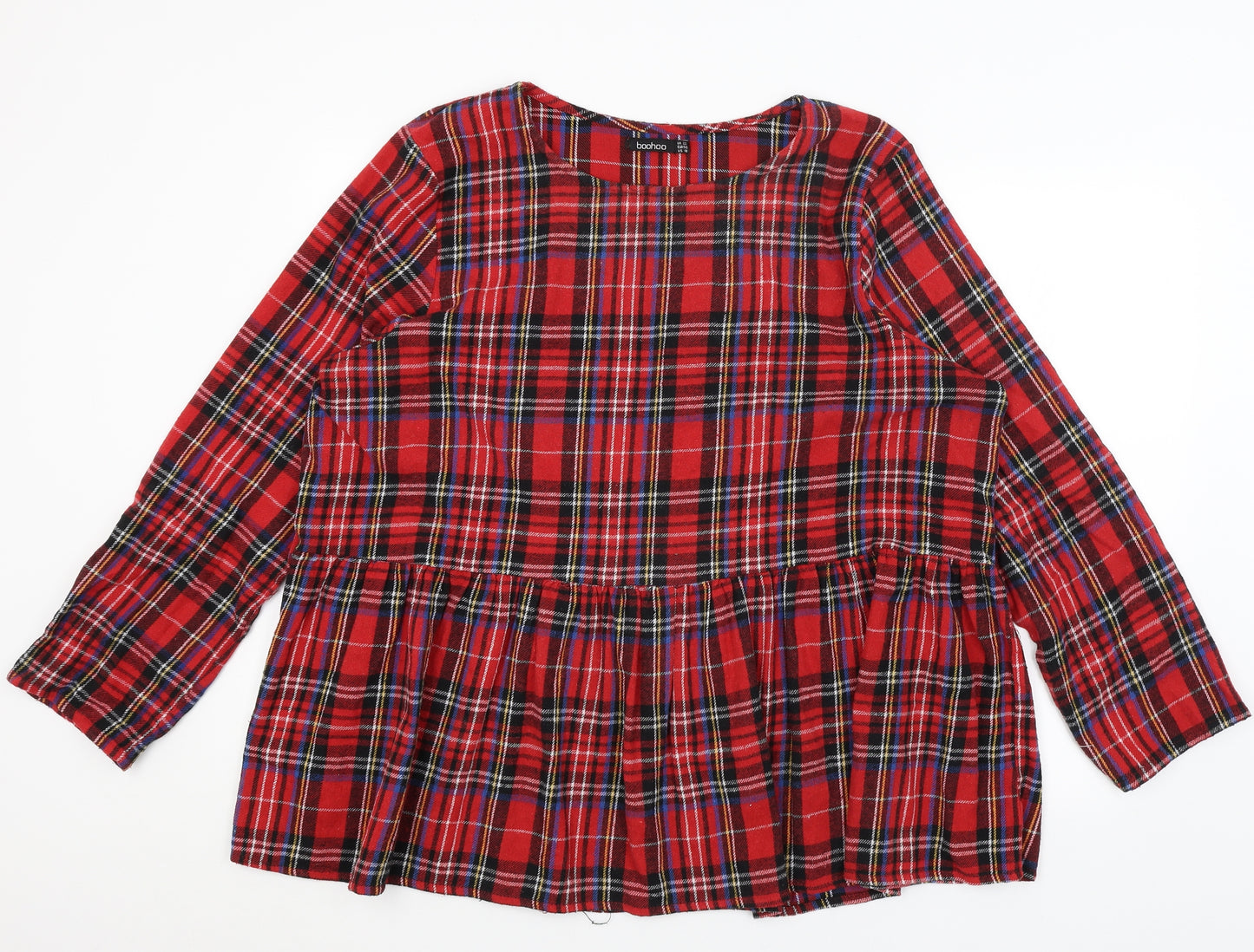 Boohoo Womens Red Plaid  Basic T-Shirt Size 22