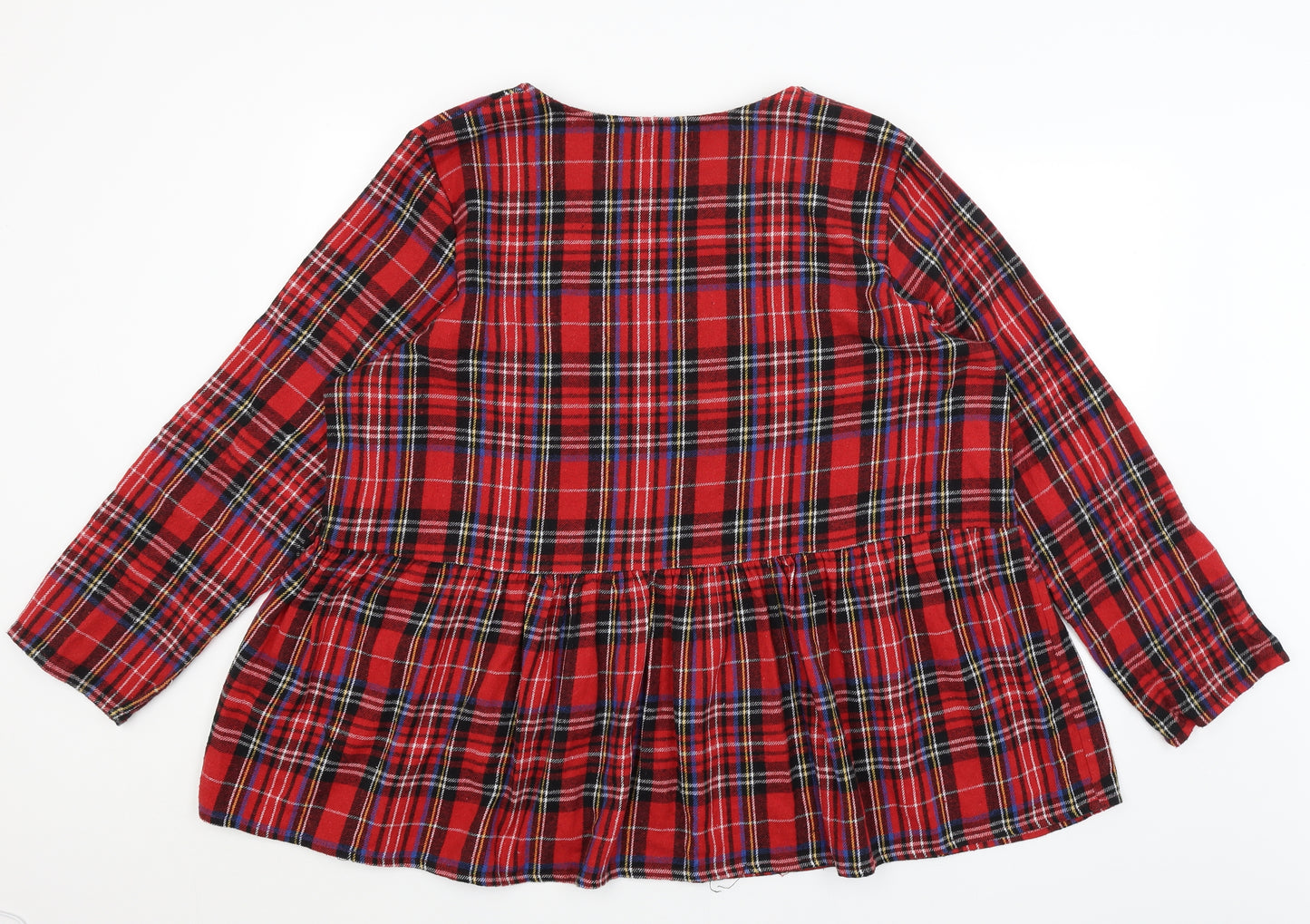 Boohoo Womens Red Plaid  Basic T-Shirt Size 22