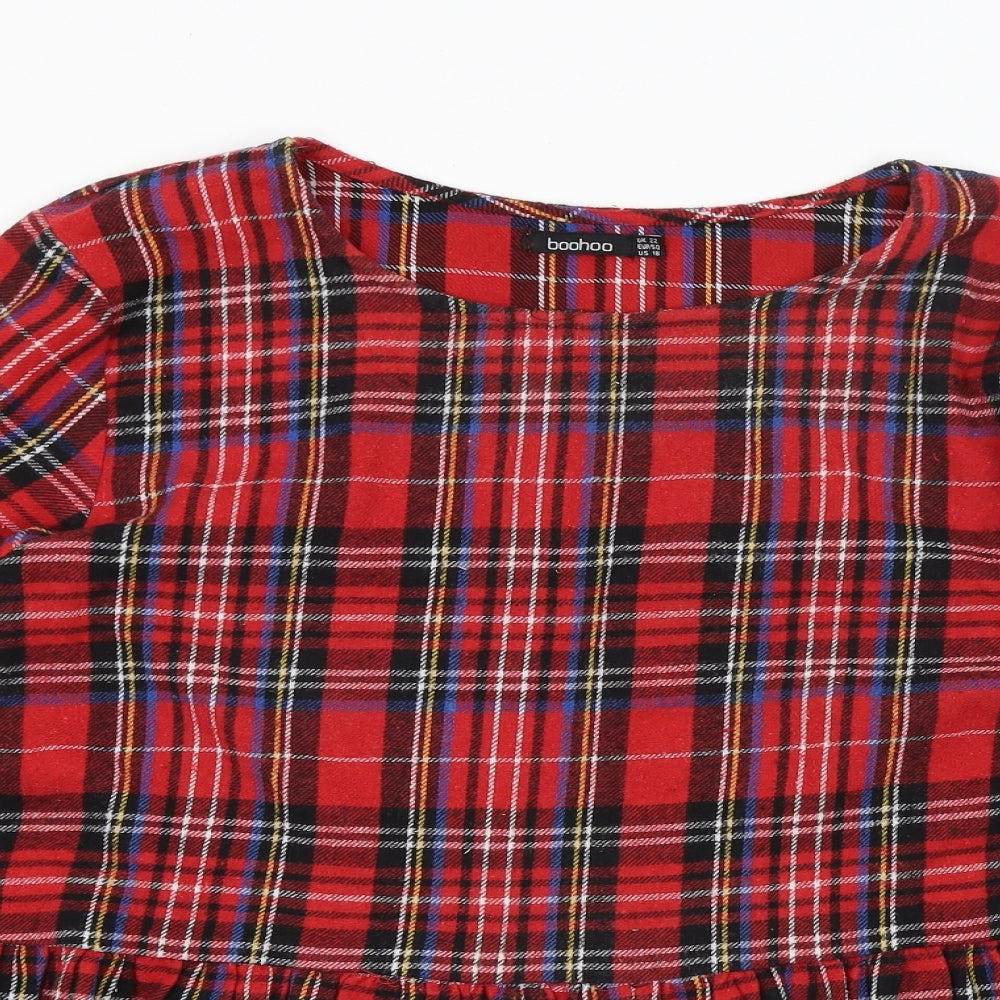Boohoo Womens Red Plaid  Basic T-Shirt Size 22