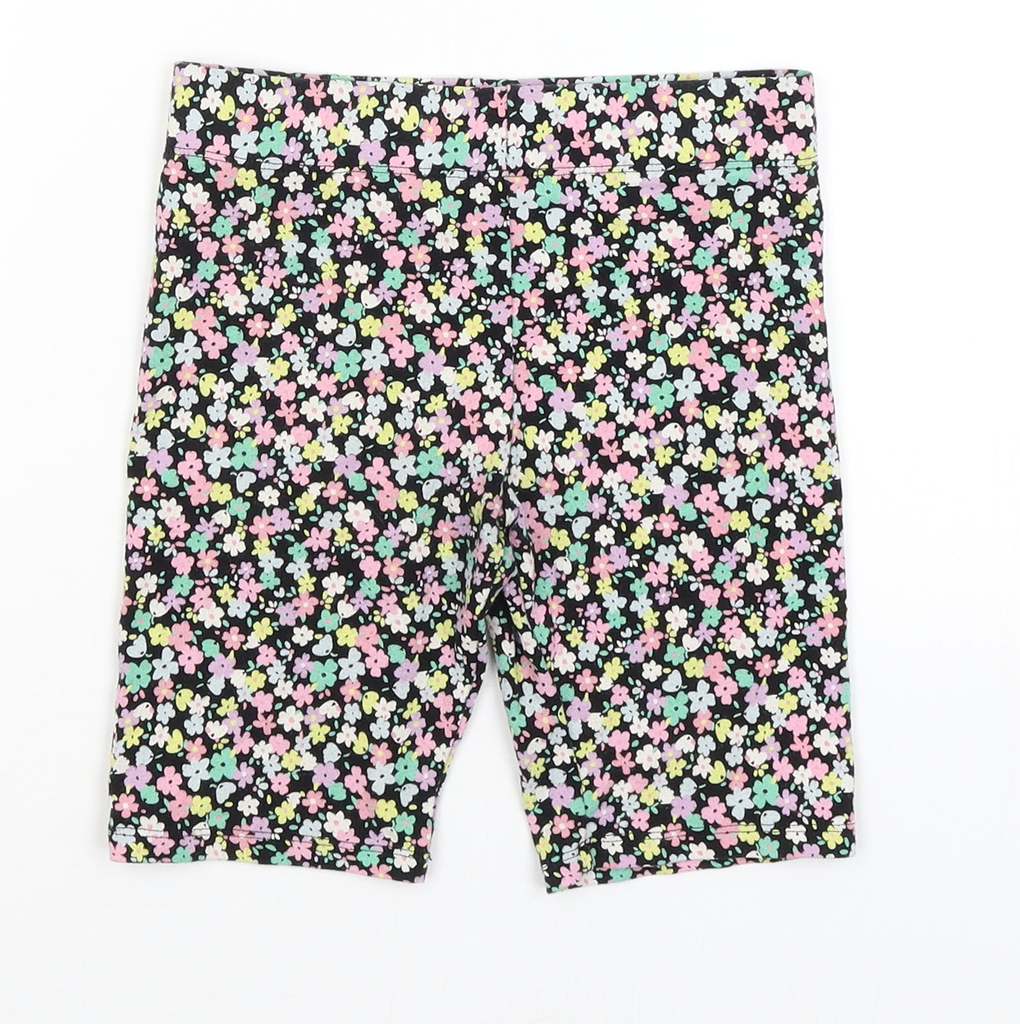 M&S Girls Black Floral  Compression Shorts Size 7-8 Years
