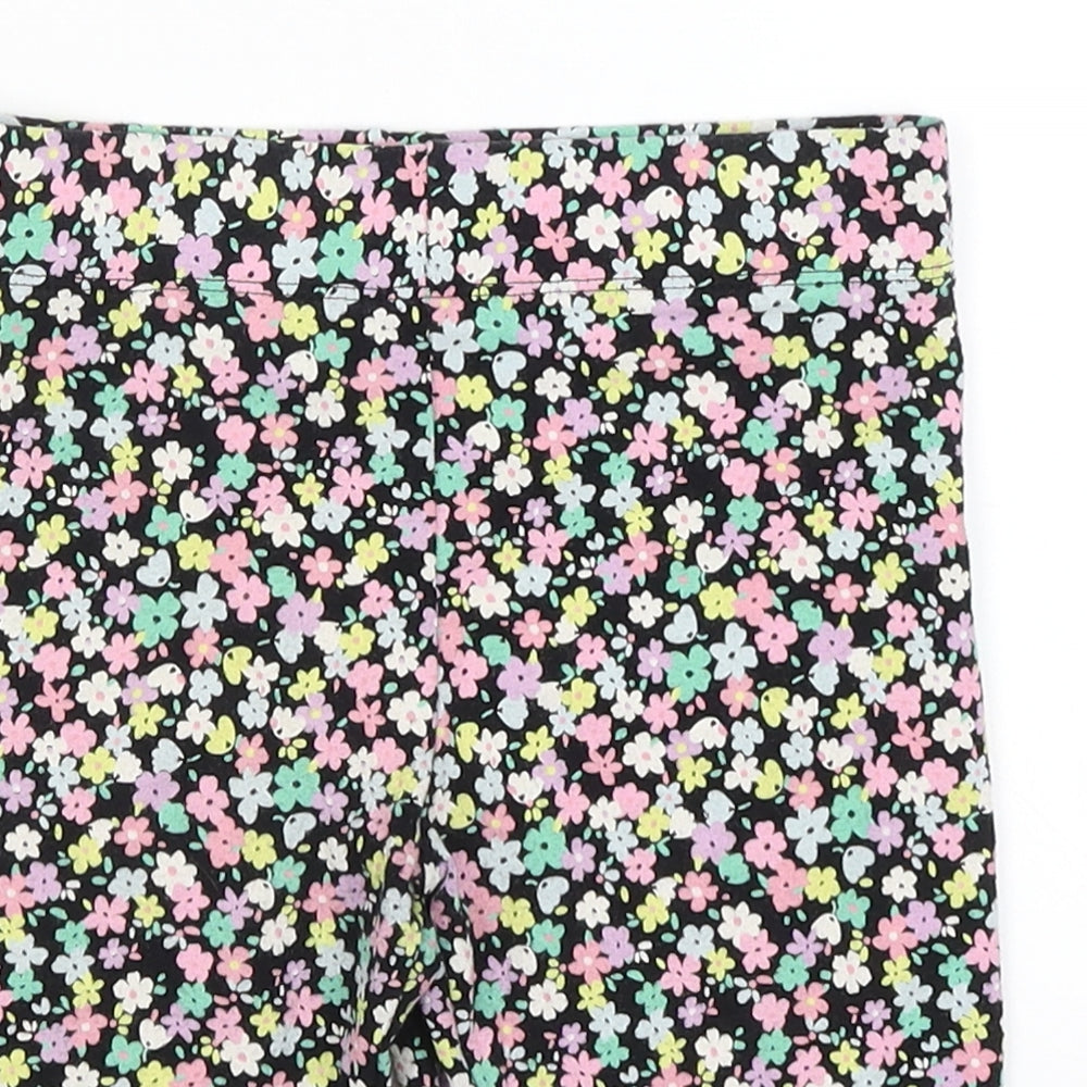 M&S Girls Black Floral  Compression Shorts Size 7-8 Years