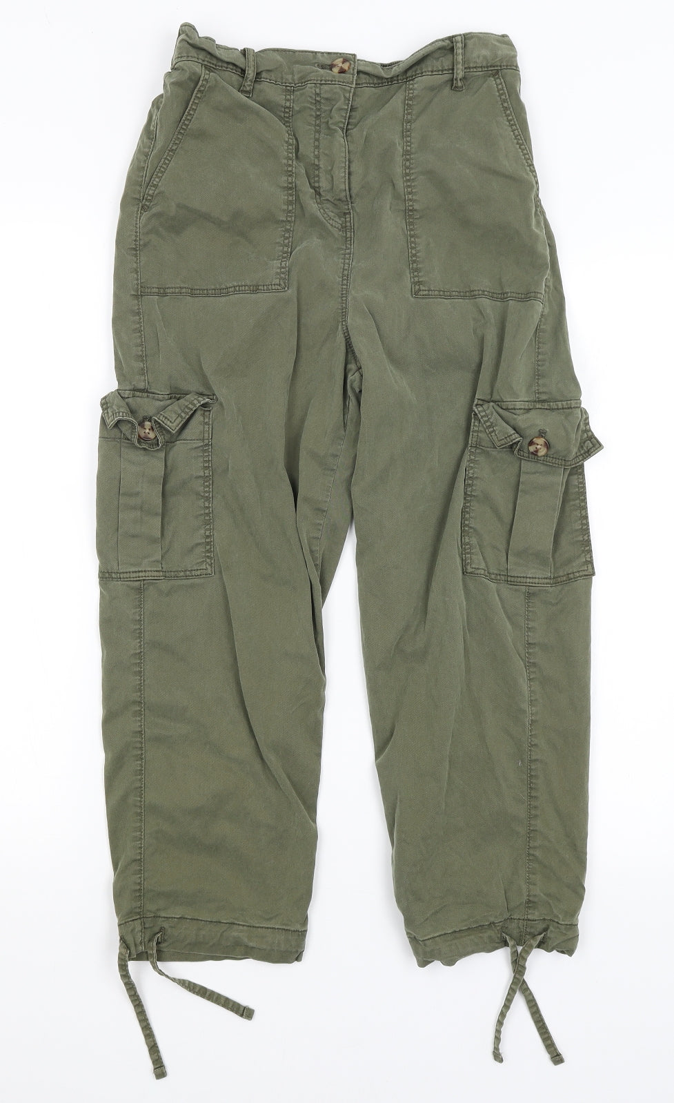 M&S Womens Green   Cropped Trousers Size 8 L22 in