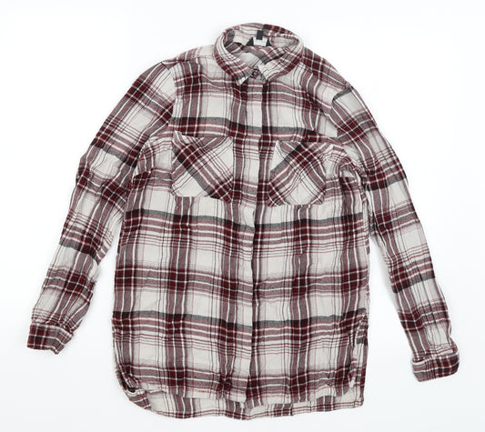 Front view of New Look women’s red plaid basic button-up, size UK 12