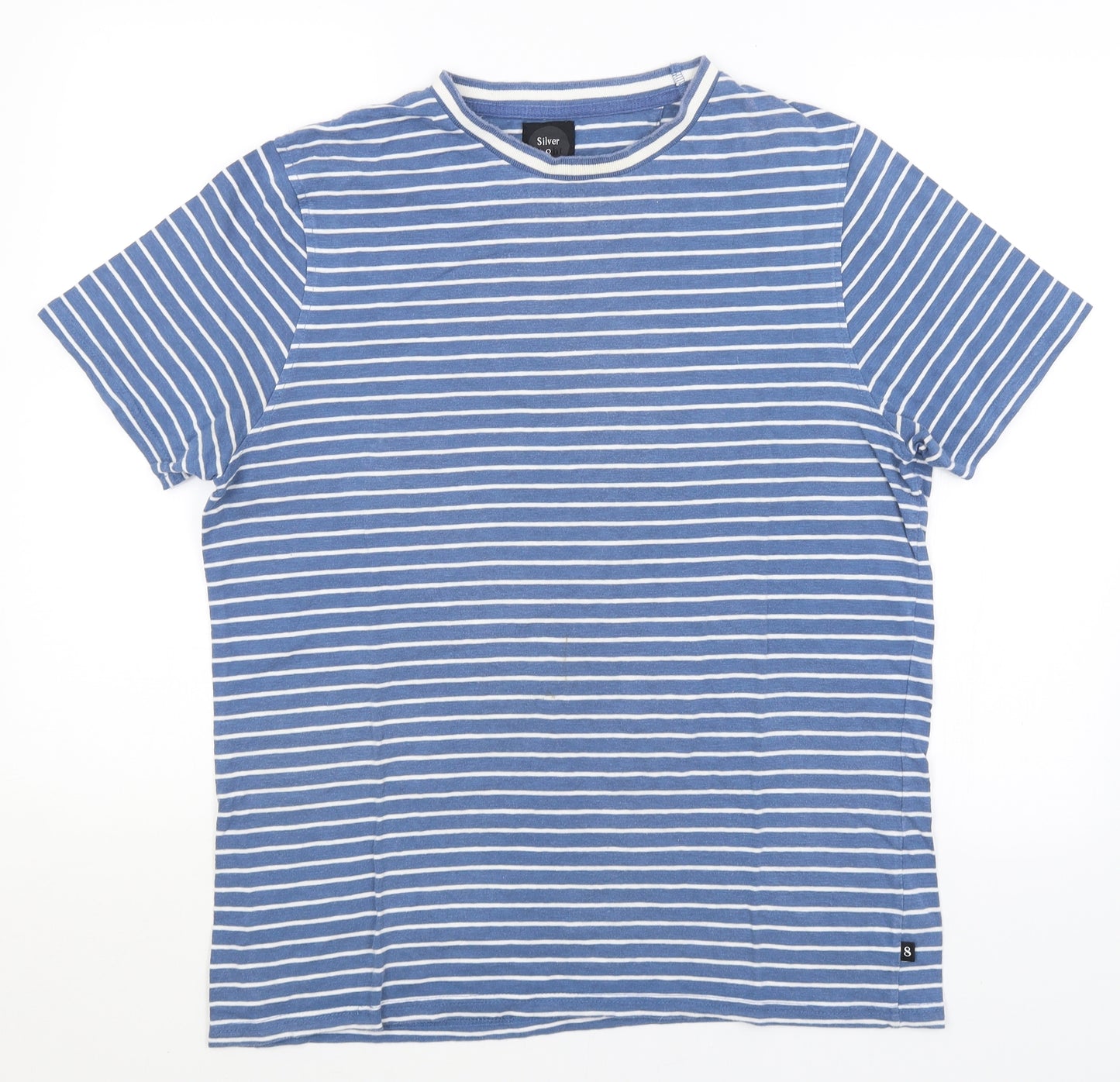 Silver Eight Mens Blue Striped   T-Shirt Size L