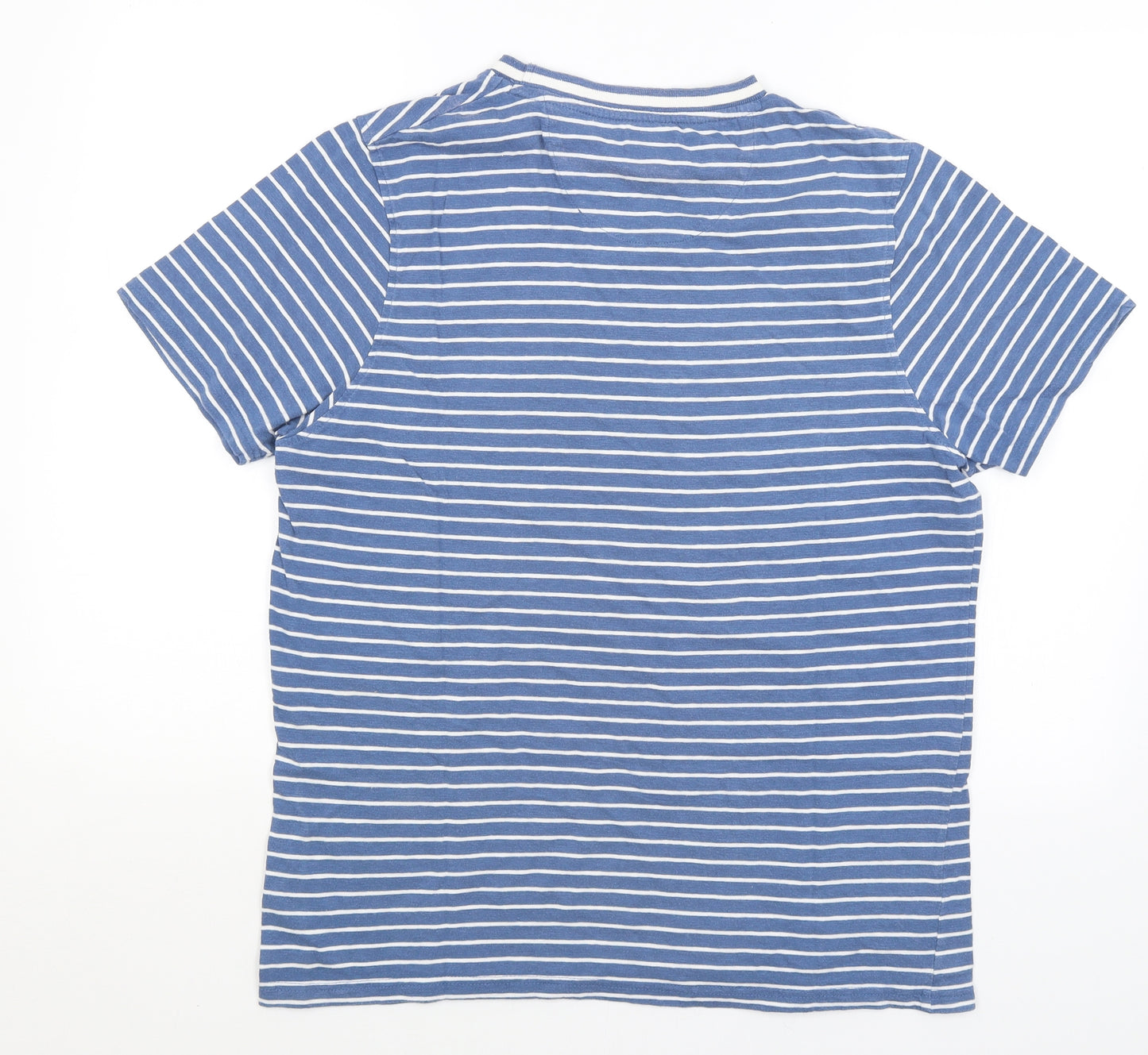 Silver Eight Mens Blue Striped   T-Shirt Size L
