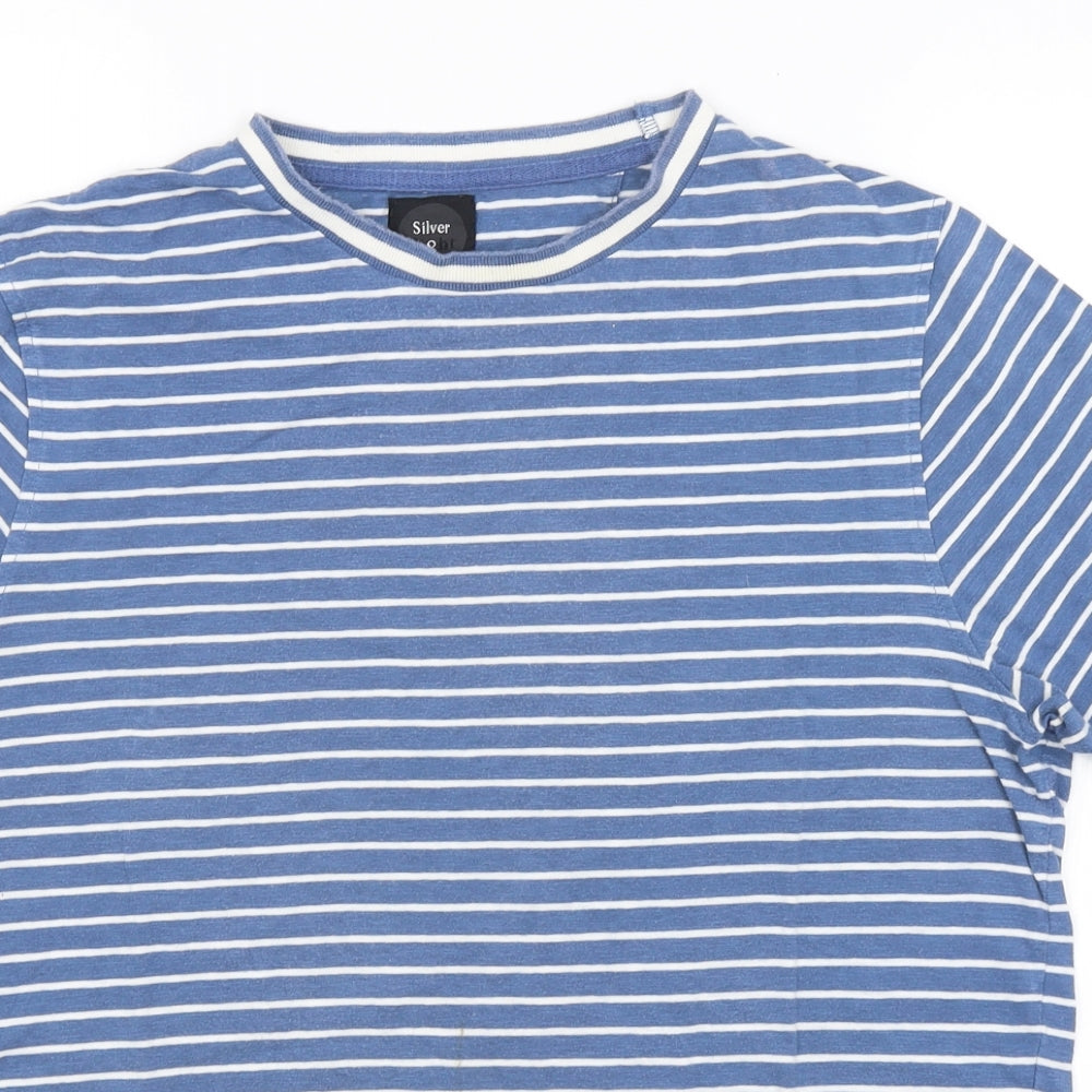 Silver Eight Mens Blue Striped   T-Shirt Size L