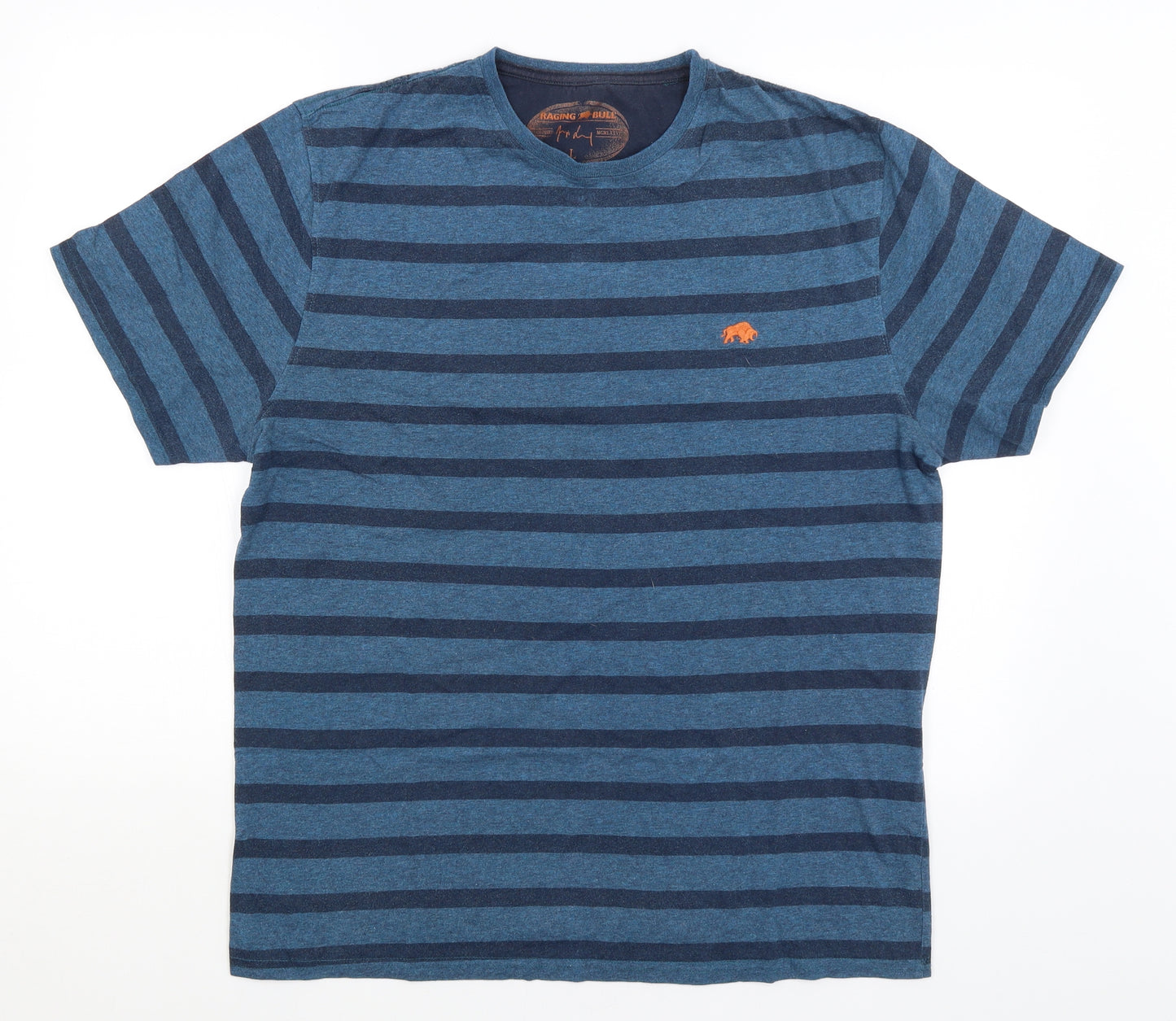 Raging Bull Mens Blue Striped   T-Shirt Size L