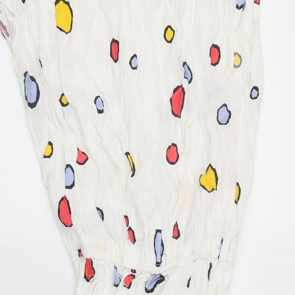 Preworn Womens White Polka Dot  A-Line  Size 12