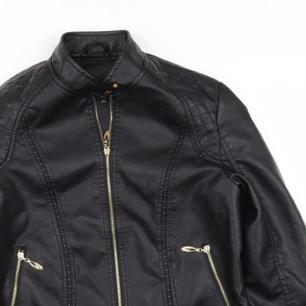 Preworn Womens Black   Motorcycle Jacket Coat Size 2XL