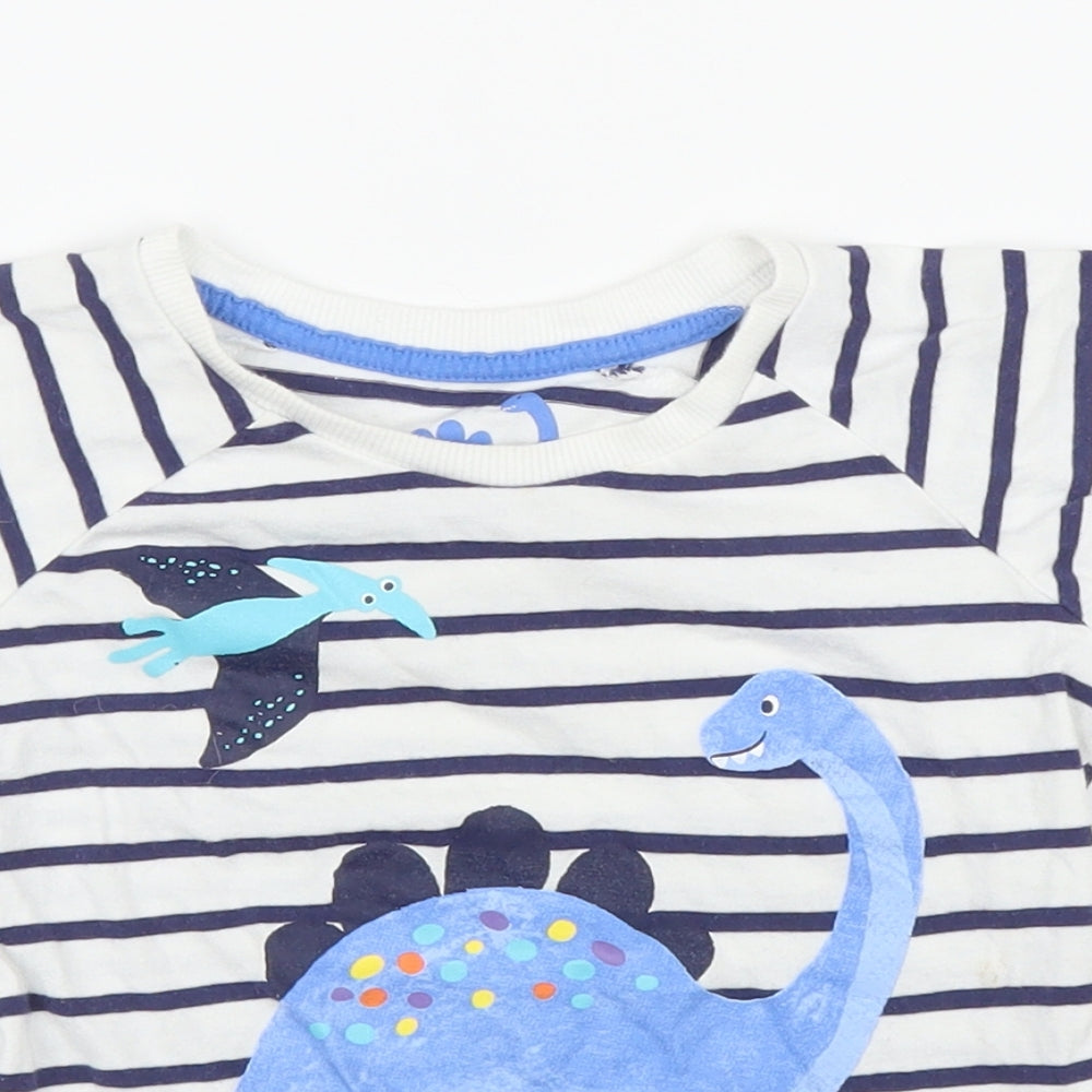 Matalan Boys White Striped  Basic T-Shirt Size 2 Years  - Dinosaur
