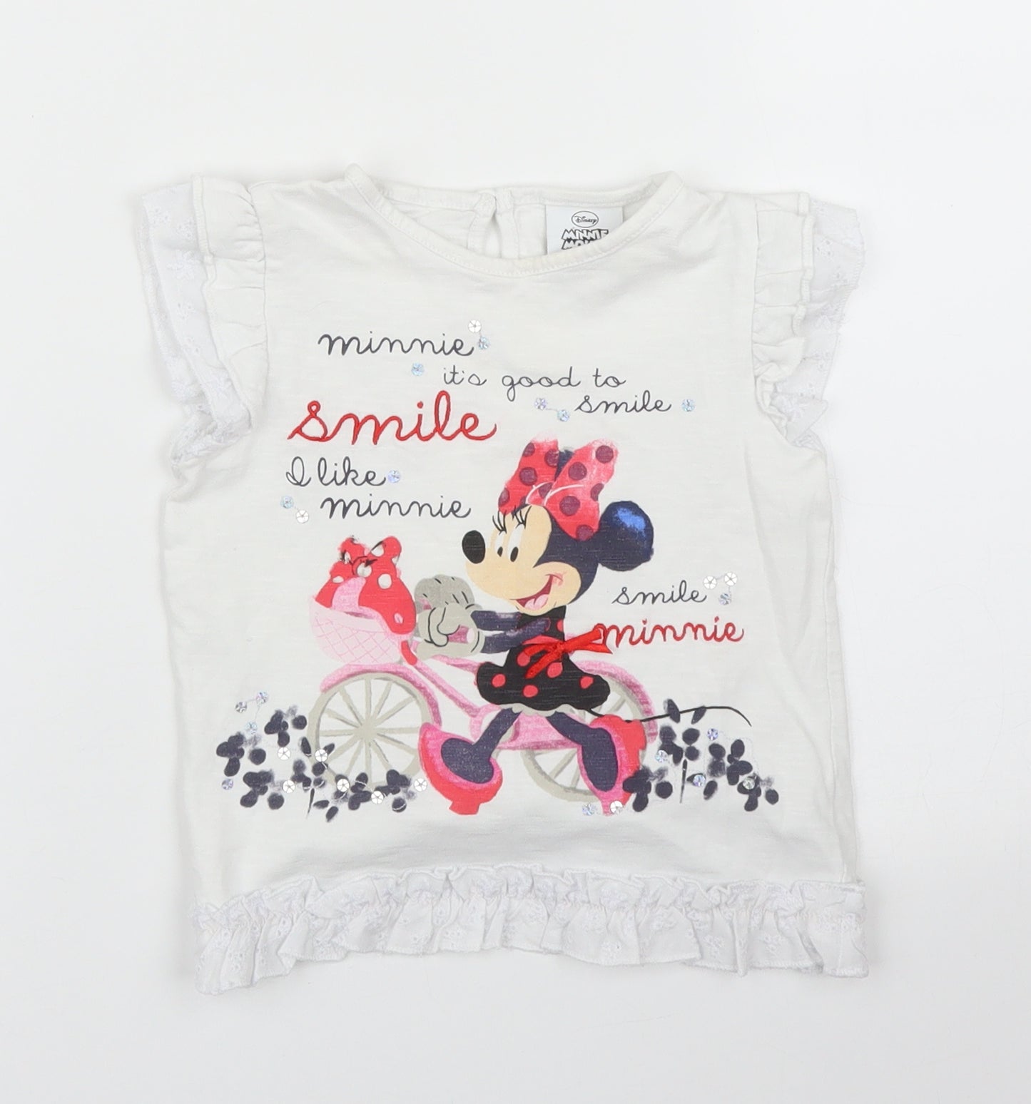 George Girls White   Basic T-Shirt Size 2 Years  - Minnie Mouse