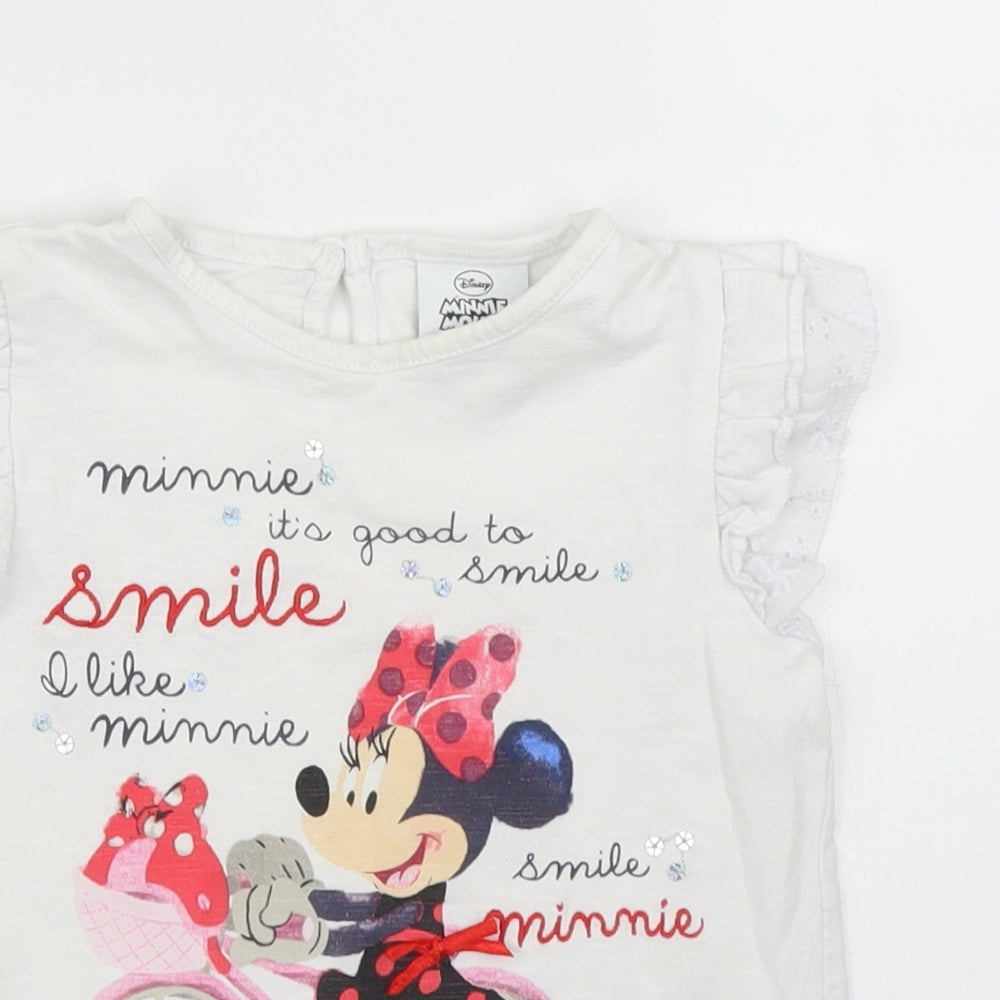 George Girls White   Basic T-Shirt Size 2 Years  - Minnie Mouse