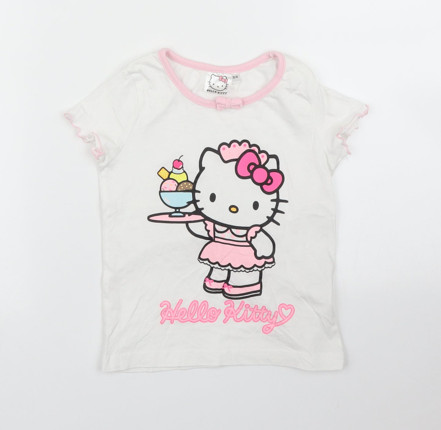 Hello Kitty Girls White   Basic T-Shirt Size 3 Years