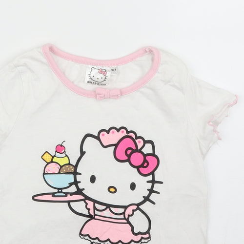 Hello Kitty Girls White   Basic T-Shirt Size 3 Years