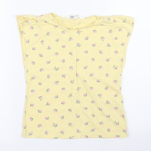 H&M Girls Yellow Floral  Basic T-Shirt Size 7 Years
