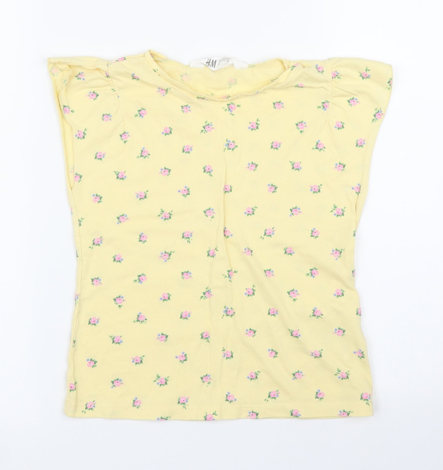 H&M Girls Yellow Floral  Basic T-Shirt Size 7 Years