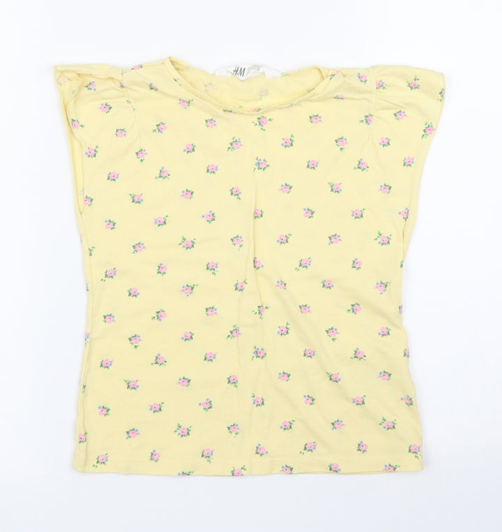 H&M Girls Yellow Floral  Basic T-Shirt Size 7 Years