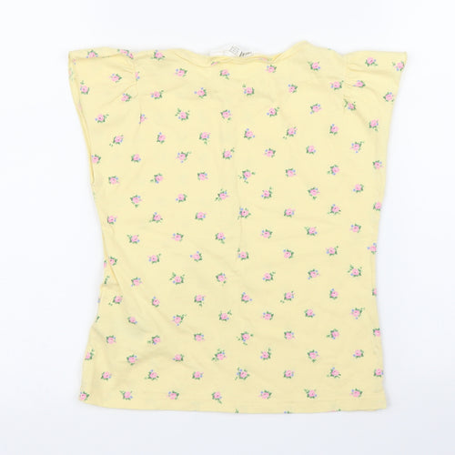H&M Girls Yellow Floral  Basic T-Shirt Size 7 Years