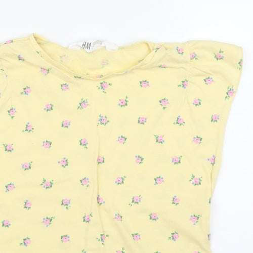 H&M Girls Yellow Floral  Basic T-Shirt Size 7 Years