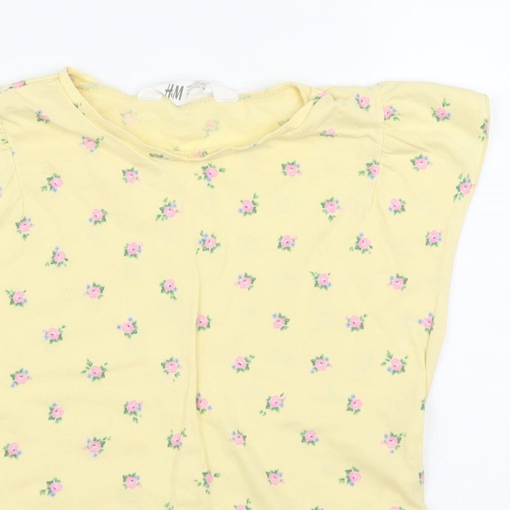 H&M Girls Yellow Floral  Basic T-Shirt Size 7 Years