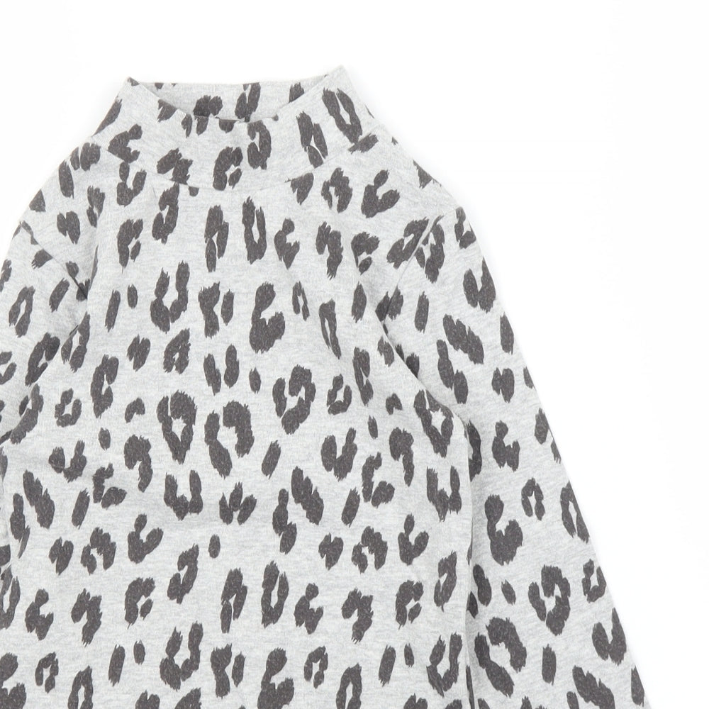 NEXT Girls Grey Animal Print  Basic T-Shirt Size 7 Years  - Leopard print
