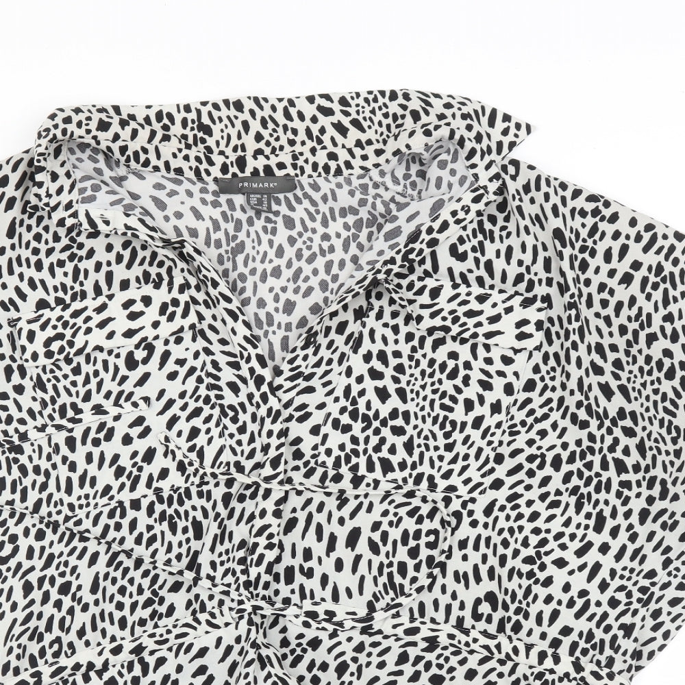 Primark Womens White Animal Print  Basic Blouse Size 14  - Leopard print