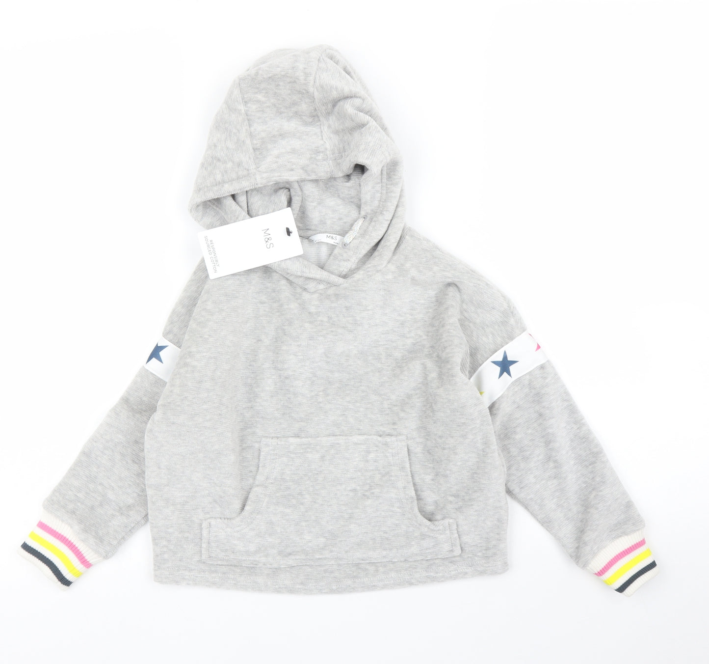 M&S Girls Grey   Pullover Hoodie Size 7 Years