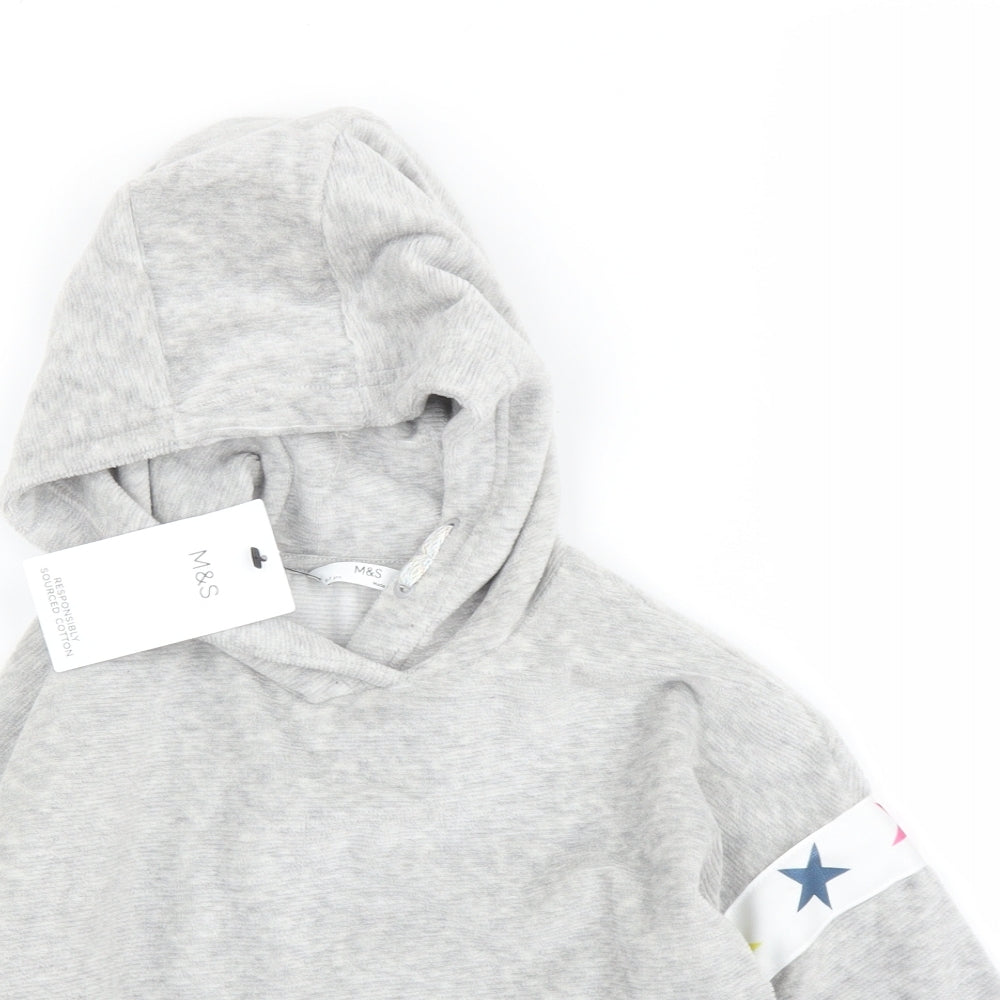 M&S Girls Grey   Pullover Hoodie Size 7 Years