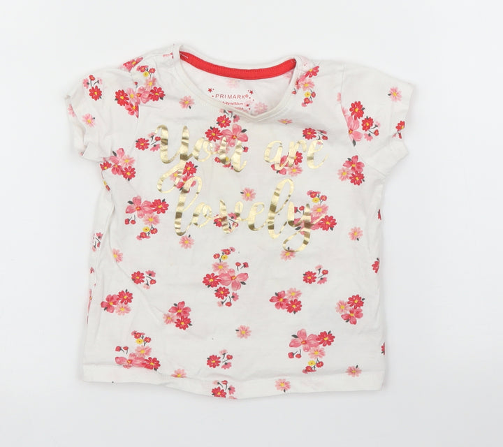Primark Girls Pink Floral  Basic T-Shirt Size 12-18 Months