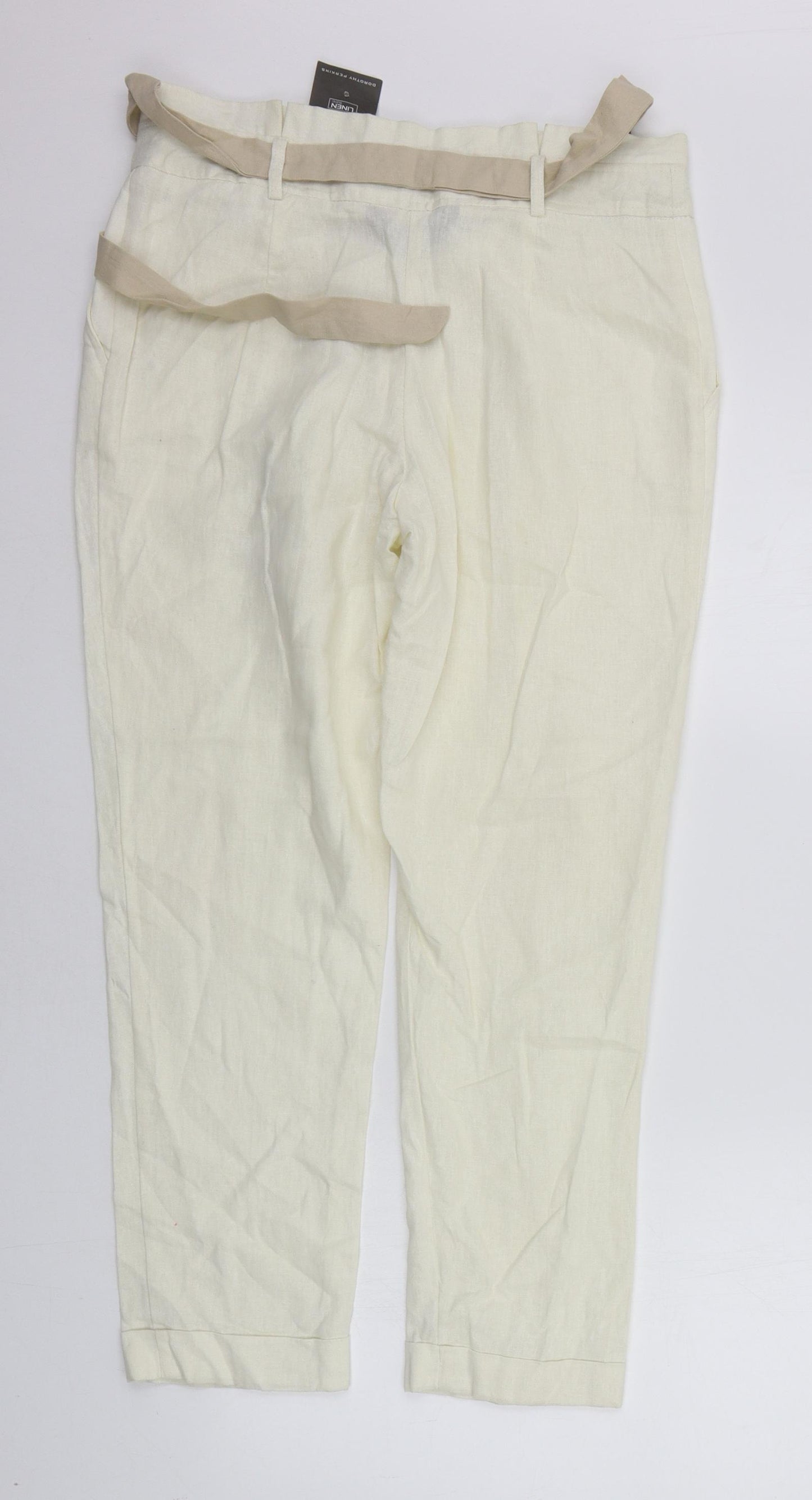 Dorothy Perkins Womens White   Trousers  Size 14 L25 in - BELTED