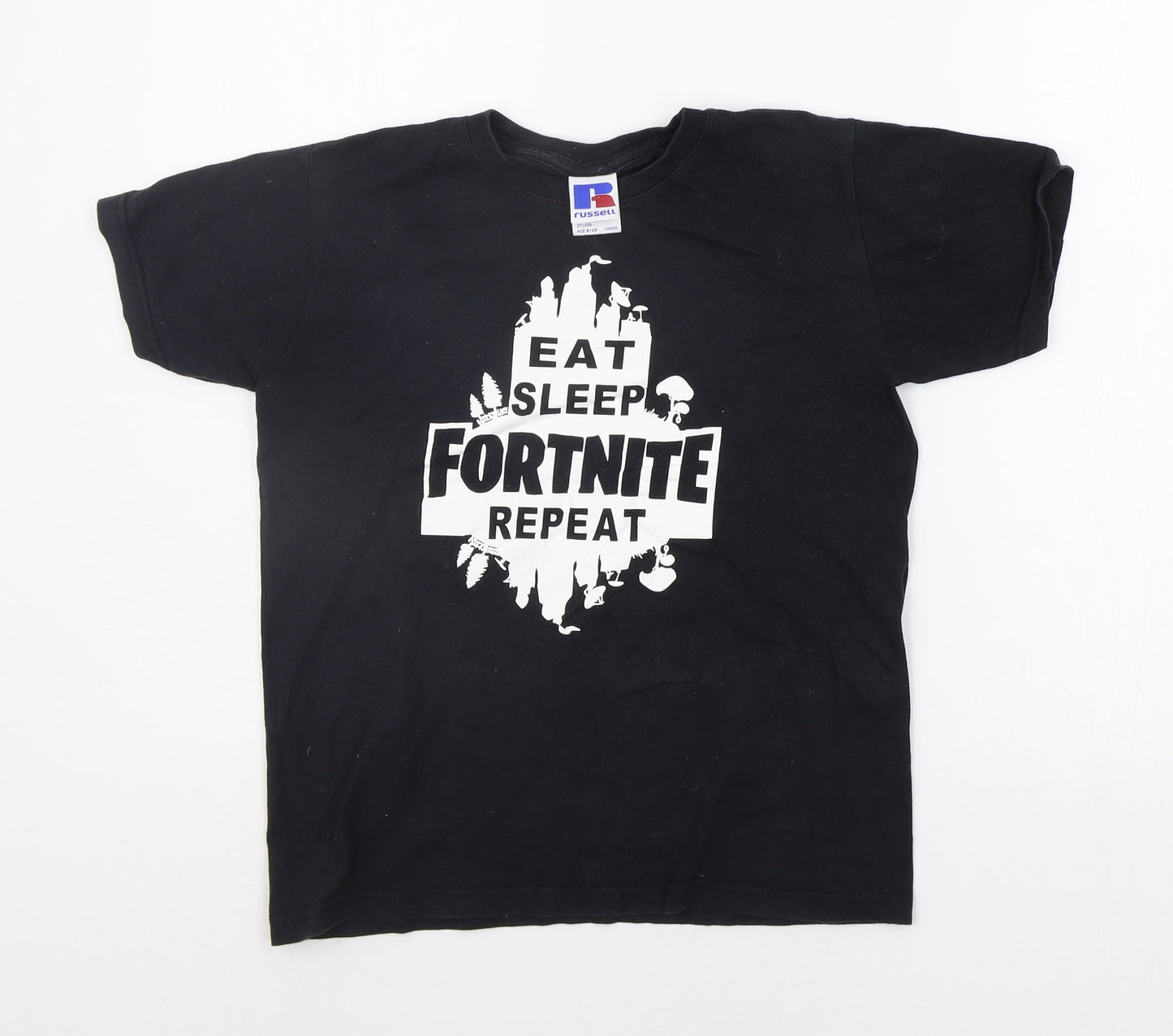Russell Boys Black   Basic T-Shirt Size 9-10 Years  - FORTNITE