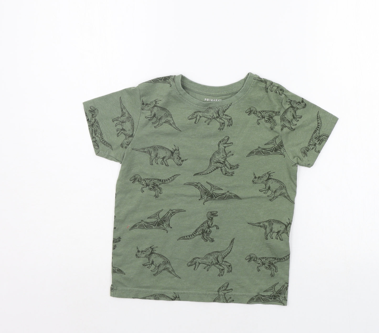 Primark Boys Green Geometric  Basic T-Shirt Size 5-6 Years  - DINOSAUR
