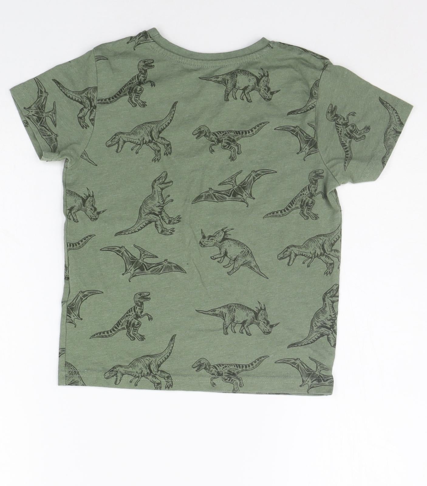 Primark Boys Green Geometric  Basic T-Shirt Size 5-6 Years  - DINOSAUR