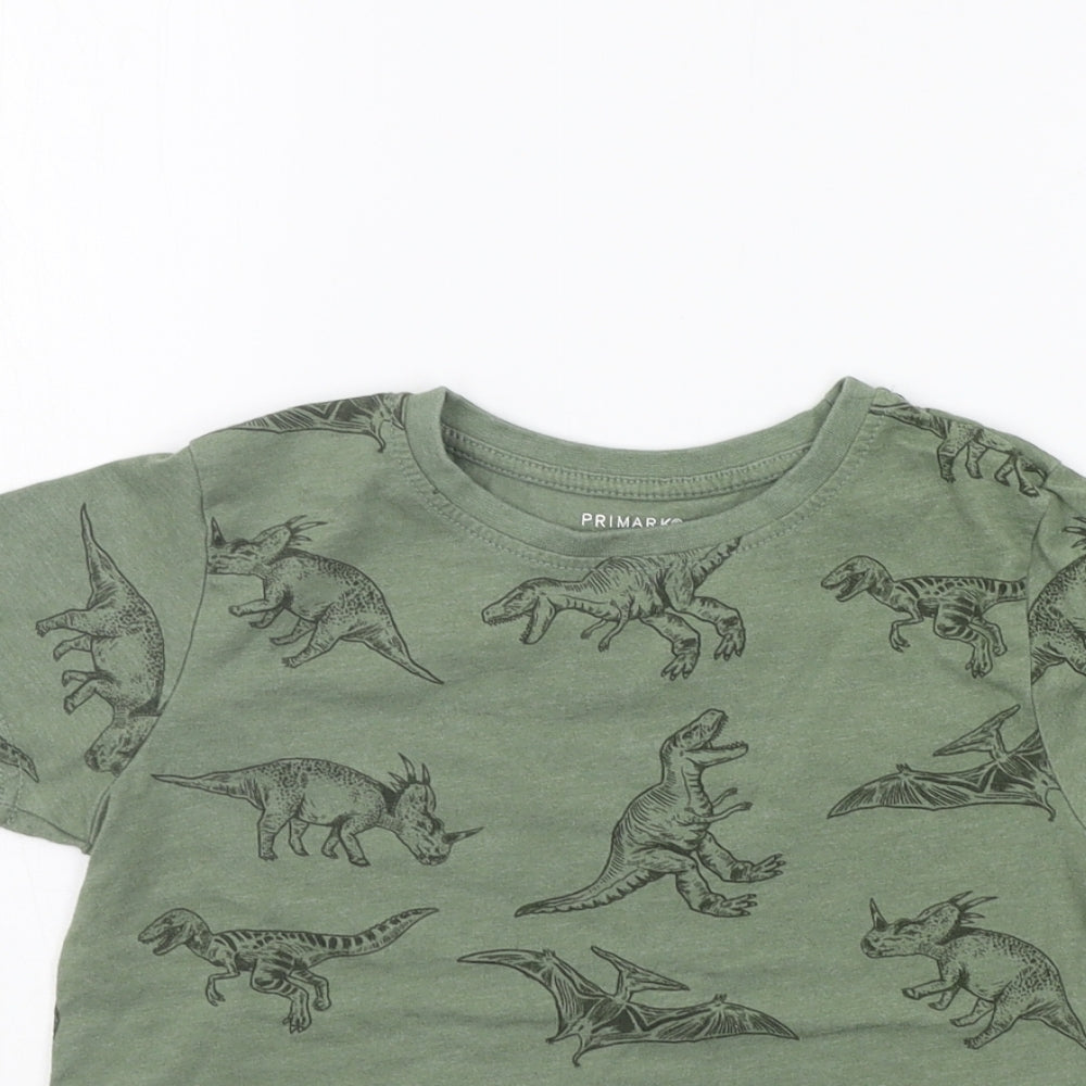 Primark Boys Green Geometric  Basic T-Shirt Size 5-6 Years  - DINOSAUR