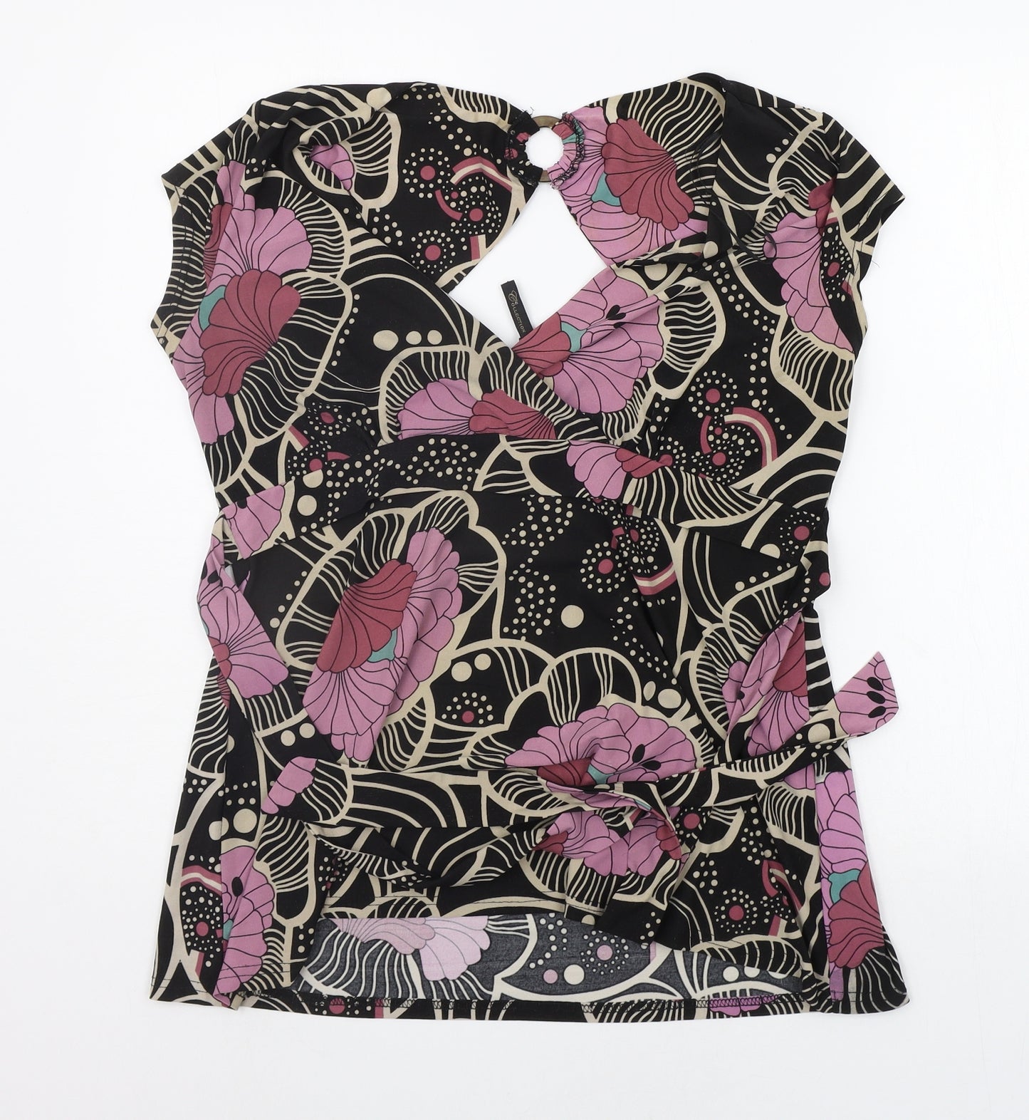 eVIE Womens Black Floral  Basic T-Shirt Size 14