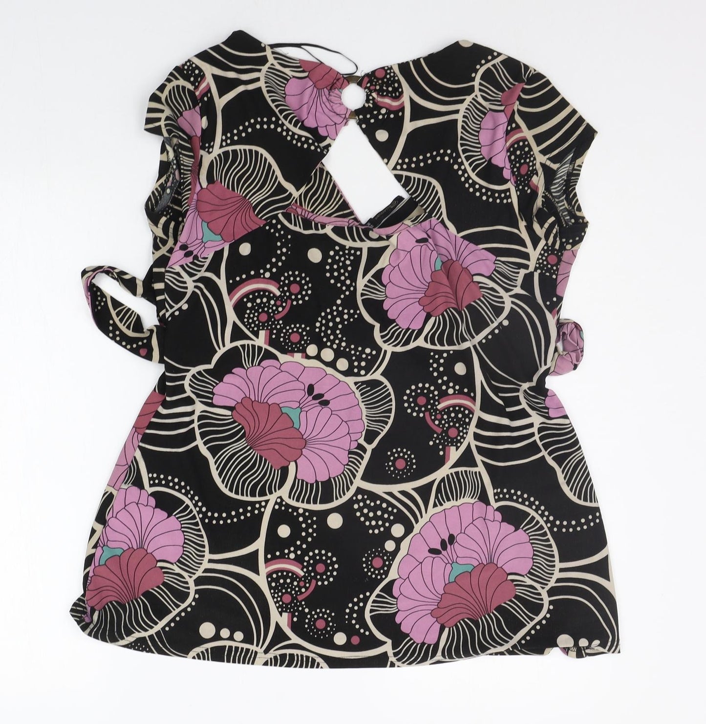 eVIE Womens Black Floral  Basic T-Shirt Size 14