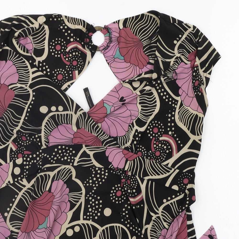 eVIE Womens Black Floral  Basic T-Shirt Size 14