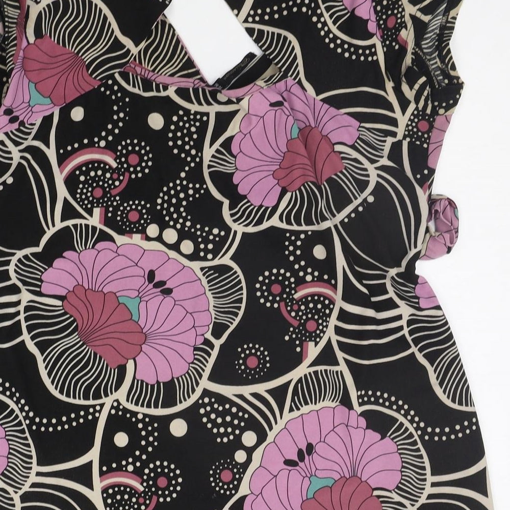 eVIE Womens Black Floral  Basic T-Shirt Size 14