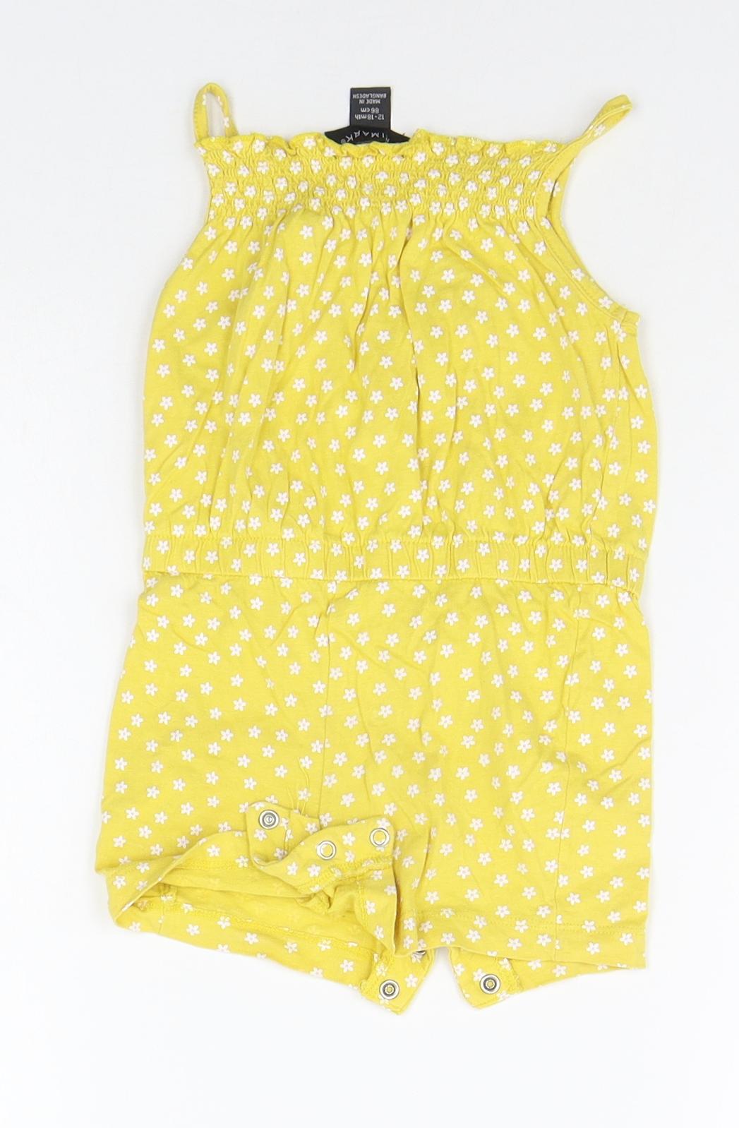 Primark Baby Yellow Geometric  Babygrow One-Piece Size 12-18 Months