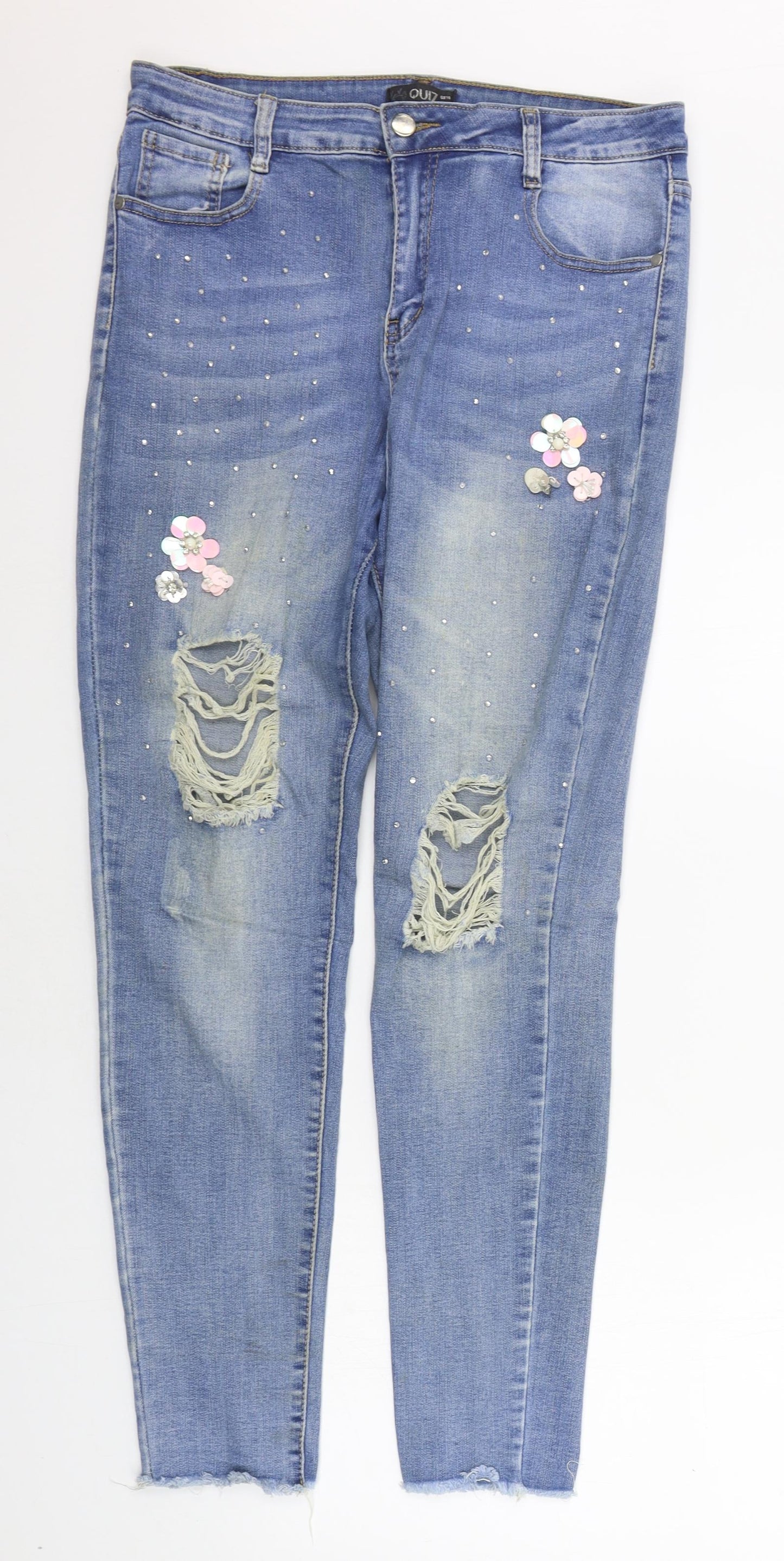 Quiz Womens Blue   Straight Jeans Size 14 L29 in - flowers