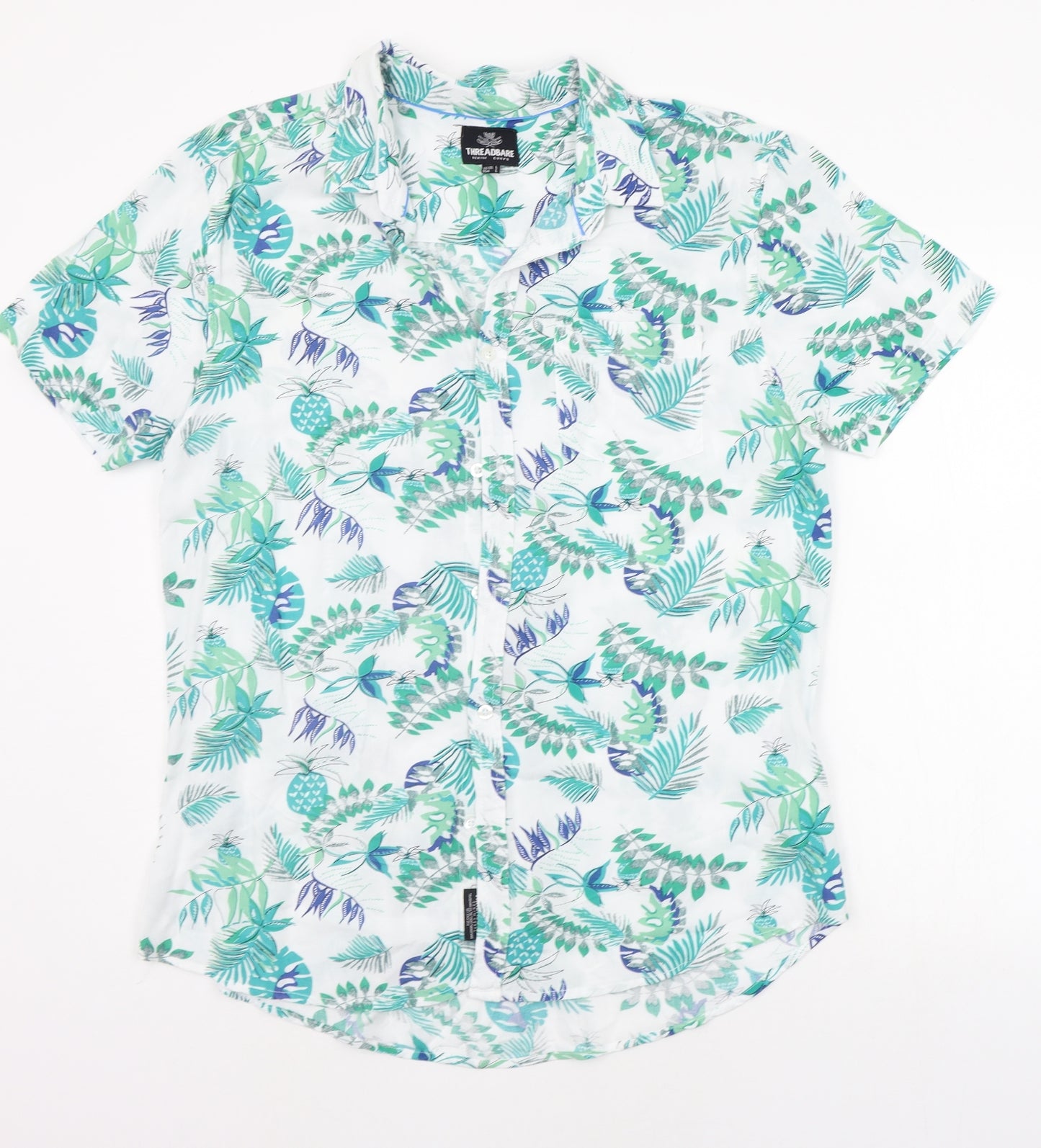 THREADABLE Mens White Floral   Button-Up Size L