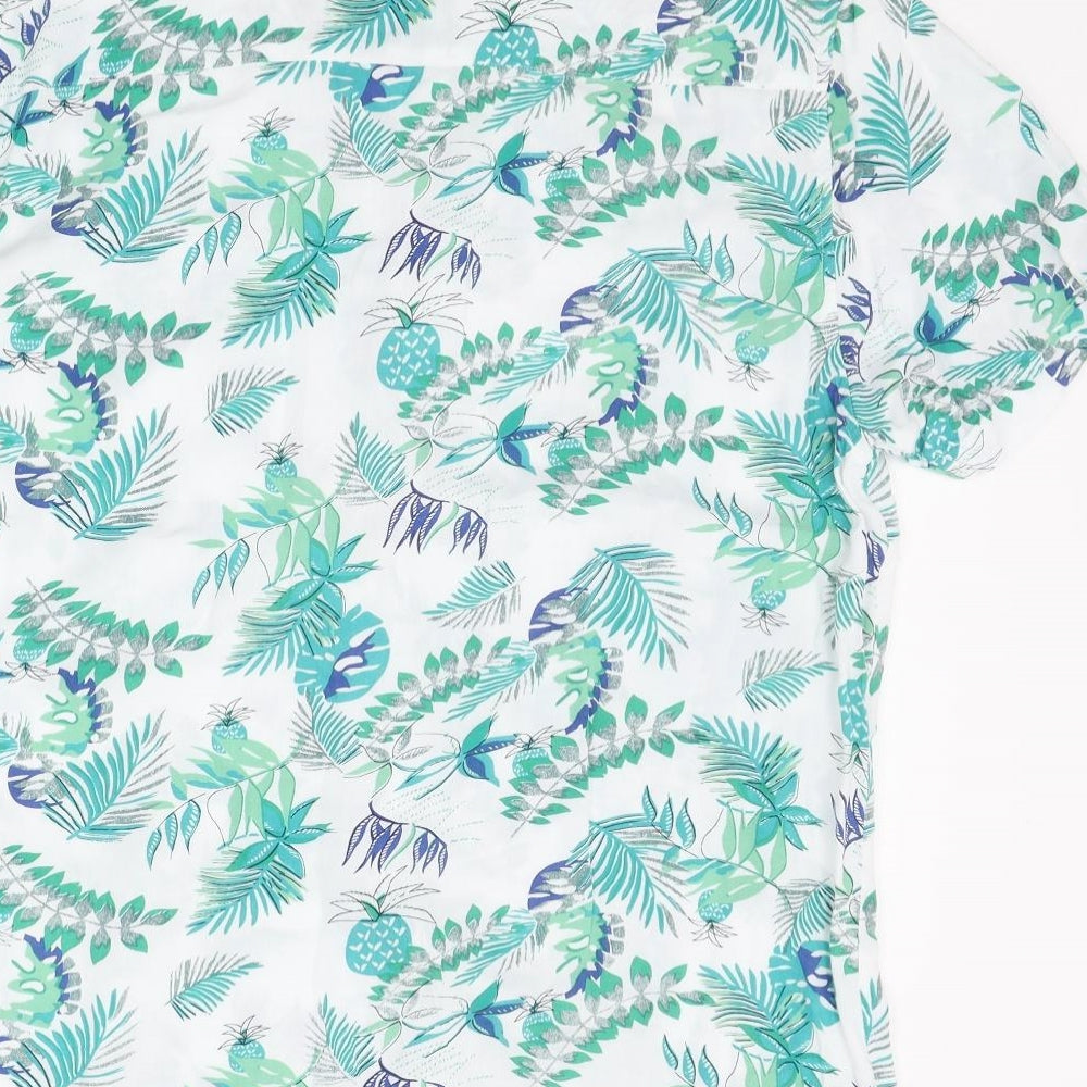 THREADABLE Mens White Floral   Button-Up Size L