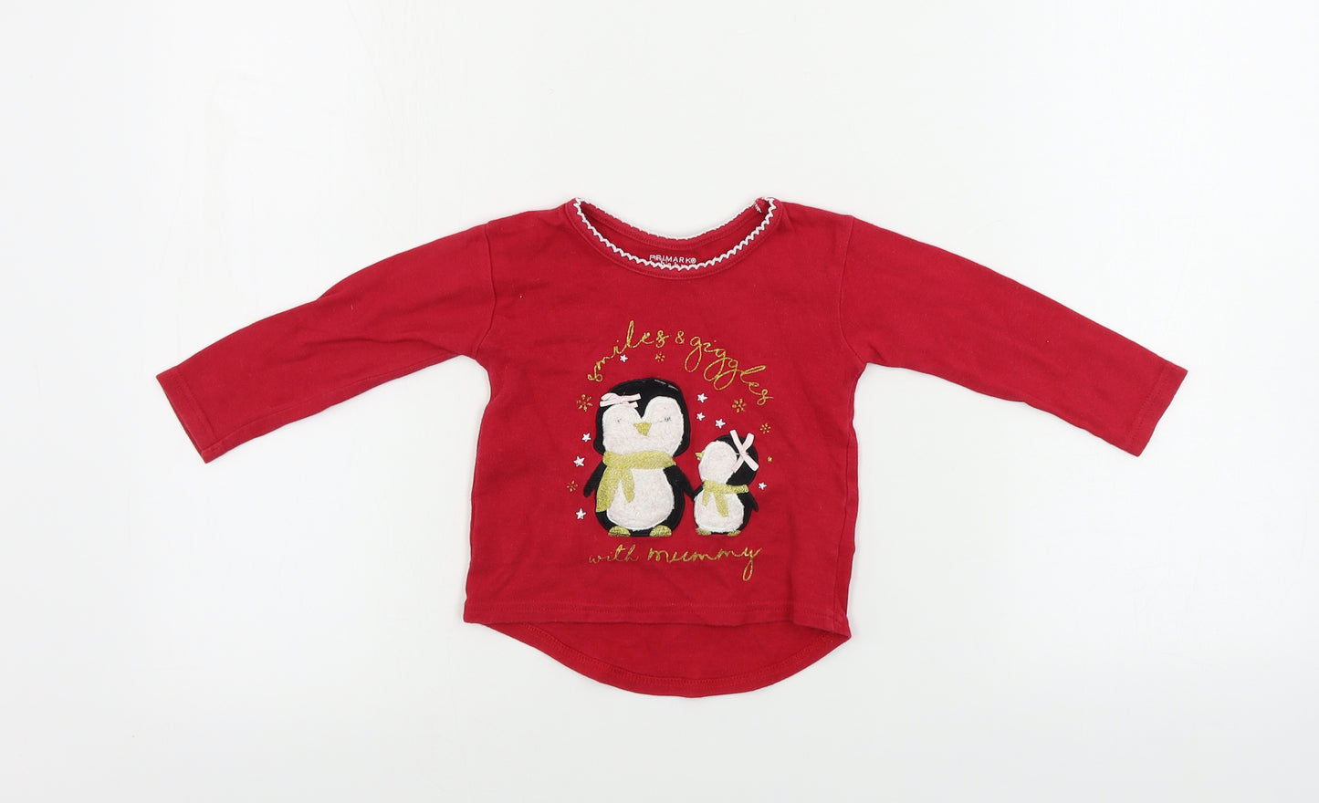 Primark  Girls Red   Basic T-Shirt Size 9-12 Months