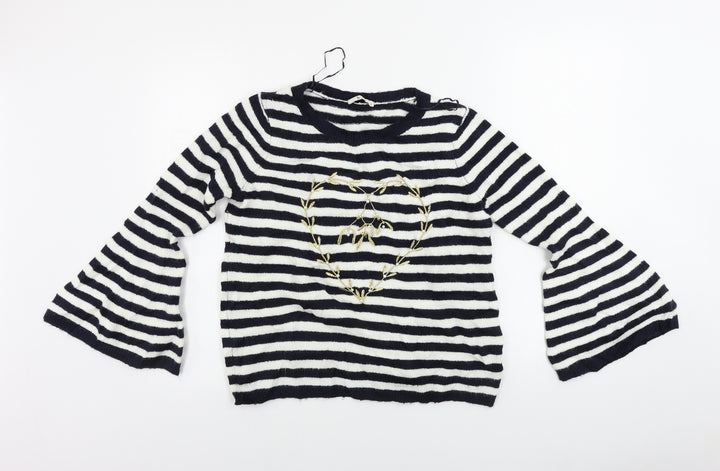 TU Womens White Striped  Pullover Jumper Size 12