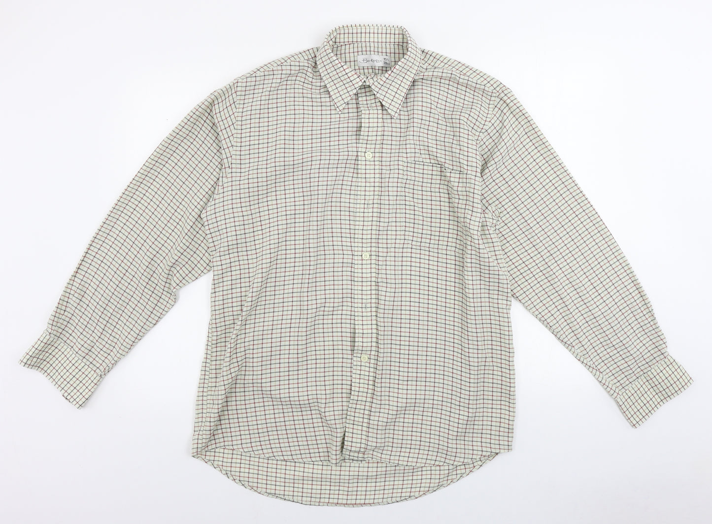 Berkertex  Mens White Check   Button-Up Size 16.5