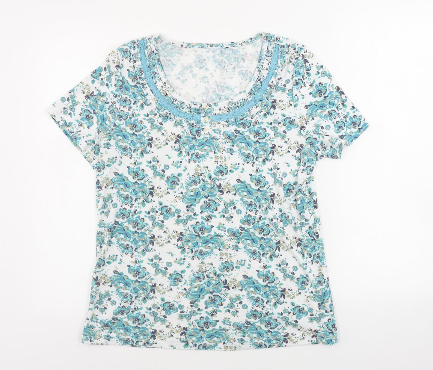Preworn  Womens White Floral  Basic T-Shirt Size M