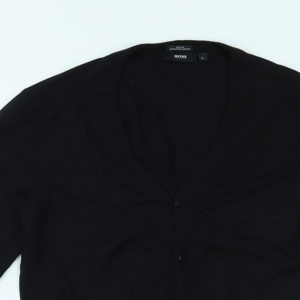 HUGO BOSS Mens Black   Cardigan Jumper Size L