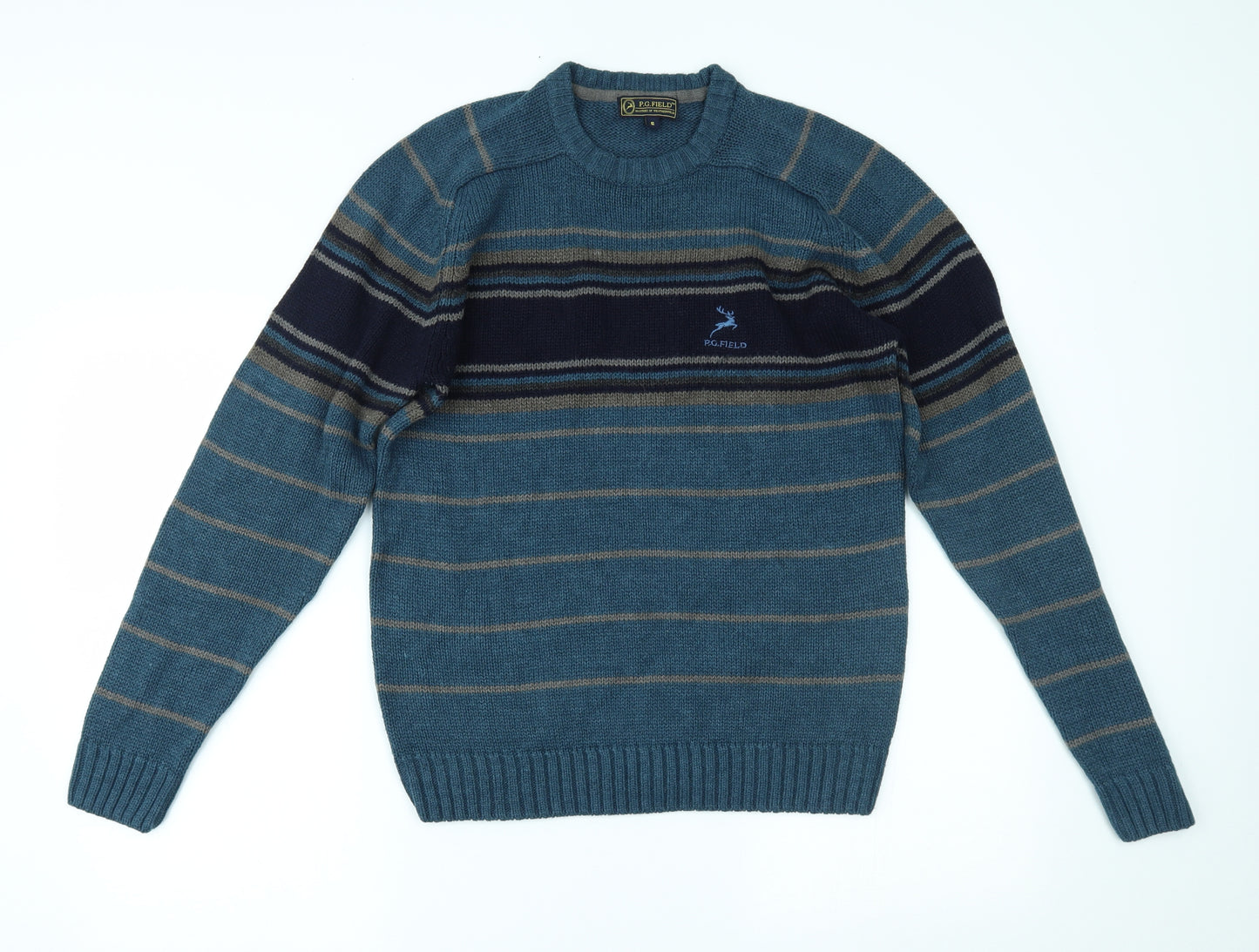 P.G Field  Mens Blue Striped  Pullover Jumper Size S