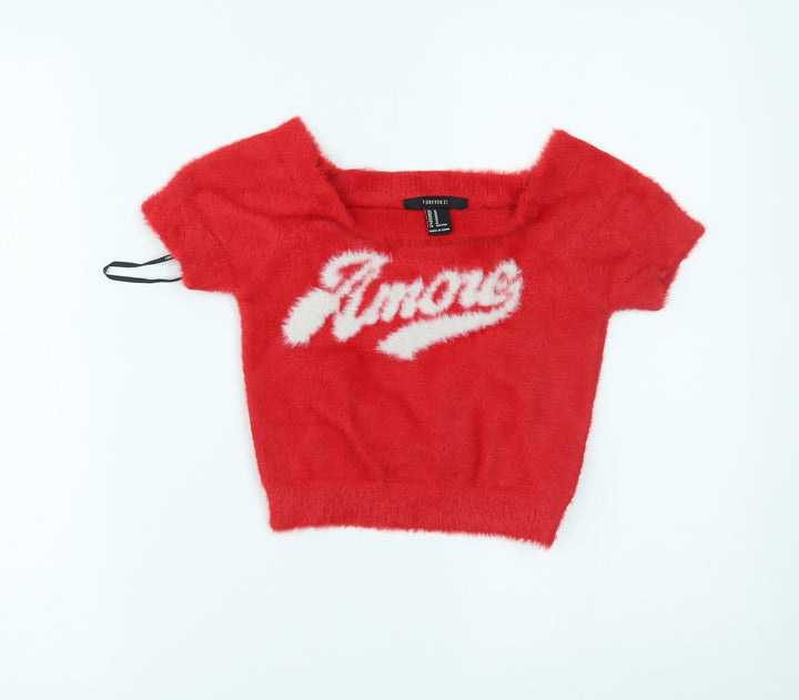 FOREVER 21 Womens Red Cropped T-Shirt Size M