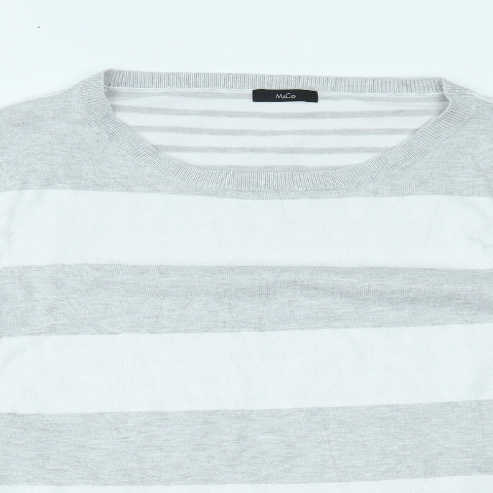 M&Co Womens Grey Striped  Basic Blouse Size 16